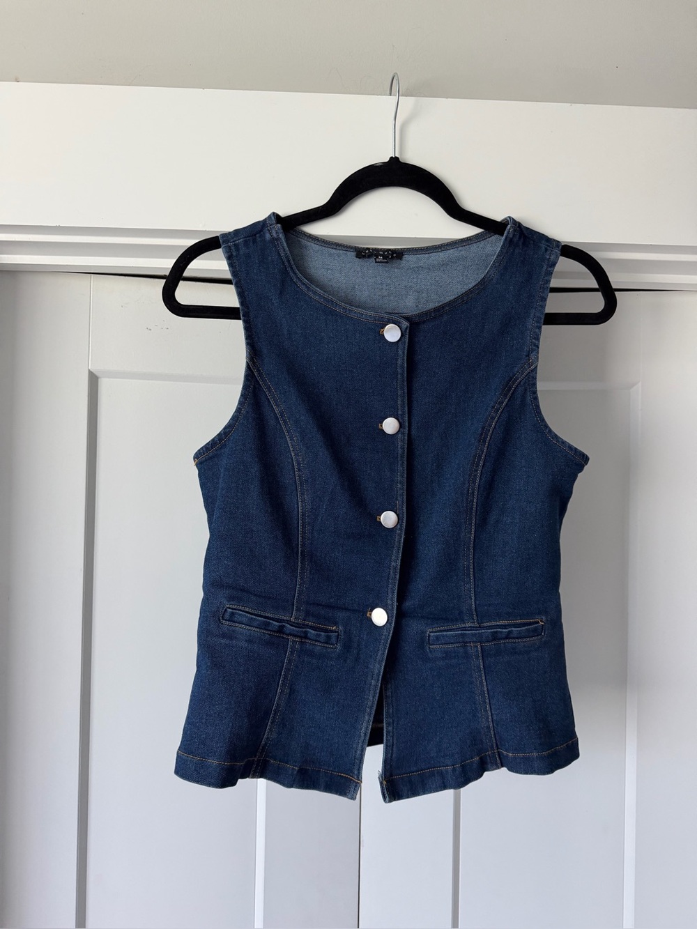 Haute Monde Indigo Blue Denim Vest with Contrast Topstitching